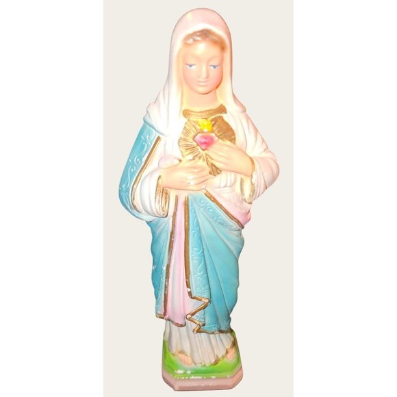 Virgin Mary Sacred Heart Figurine Hand-Painted Vintage Religious Statue 9 Inch T - Picture 1 of 8